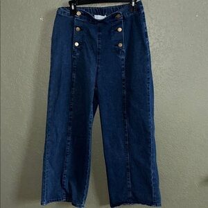 Elegant Navy Women's Flare Jeans-crop lenth